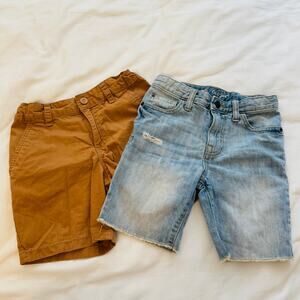 Cat & Jack Boys Shorts Bundle -Brown Khaki Chino & Light Distressed Denim Size 7